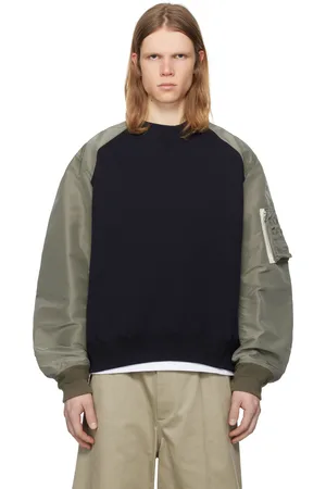 SACAI Navy & Khaki Sponge Sweat x Nylon Twill Pullover Sweatshirt
