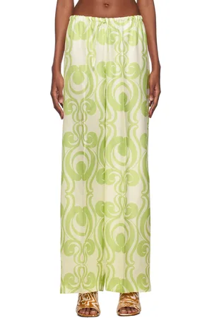 DRIES VAN NOTEN Green & White Printed Trousers