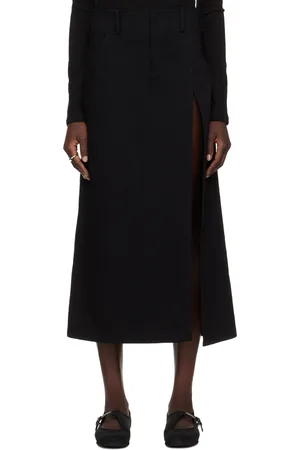 YOHJI YAMAMOTO Black Slim-Fit Denim Midi Skirt