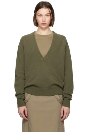 LEMAIRE Green Deep V-Neck Sweater