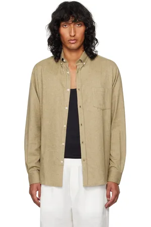 Sunspel Beige Button Down Flannel Shirt