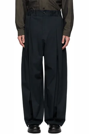 SAGE NATION Navy Box Pleat Trousers