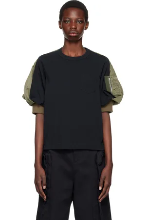 SACAI Navy & Khaki Paneled T-Shirt