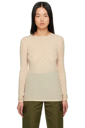 Paco rabanne Beige Crystal-Cut Long Sleeve T-Shirt