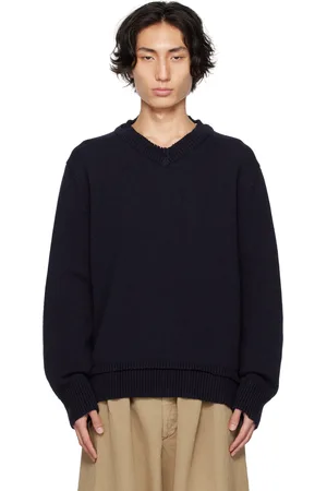 Maison Margiela Navy Elbow Patch Sweater