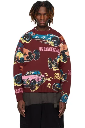 SACAI Burgundy Car Race Print Knit Pullover Sweater
