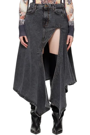 Y / PROJECT Black Cut Out Denim Midi Skirt