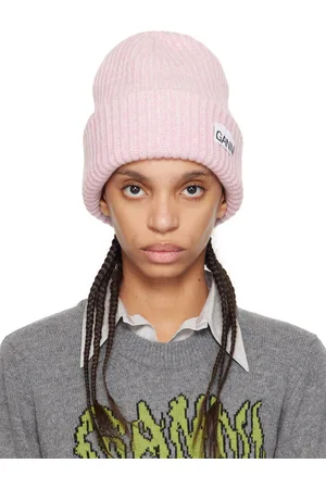 Ganni Pink Oversized Wool Rib Knit Beanie