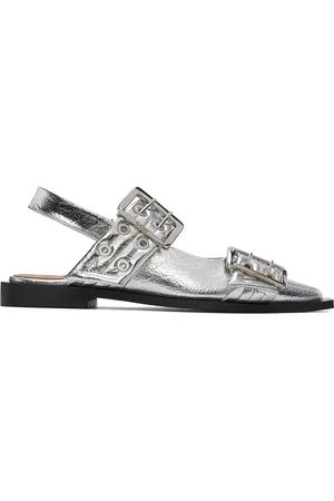 Ganni Silver Feminine Buckle Ballerina Flats