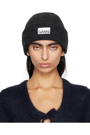 Ganni Gray Fitted Wool Rib Knit Beanie