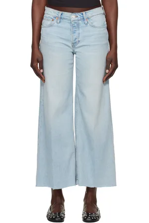 RE/DONE Blue Comfort Stretch Mid Rise Wide Leg Crop Jeans