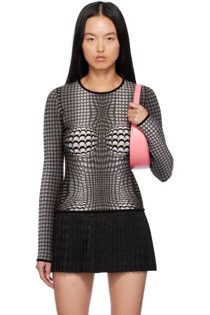 Marine Serre Gray Moon Skin Jacquard Knit Fitted Sweater