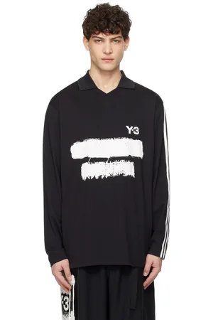 Y-3 Black Graphic Logo Long Sleeve Polo