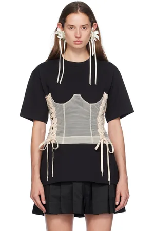 Simone Rocha Black & Beige Boxy Corset Panel T-Shirt