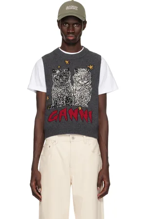 Ganni Gray Graphic Cats Vest
