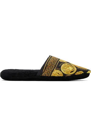 VERSACE Black & Gold Medusa Amplified Slippers