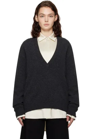 LEMAIRE Gray Deep V-Neck Sweater