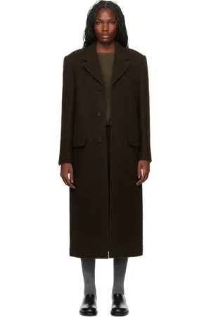 DUNST Brown 3 Button Boucle Wool Coat