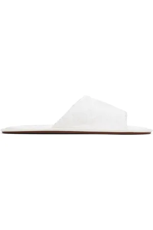 The Row White Frances Open Toe Shiny Silk Jacquard Slippers
