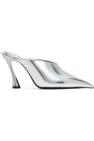 MUGLER Silver Metallic Leather Fang 95 Mules