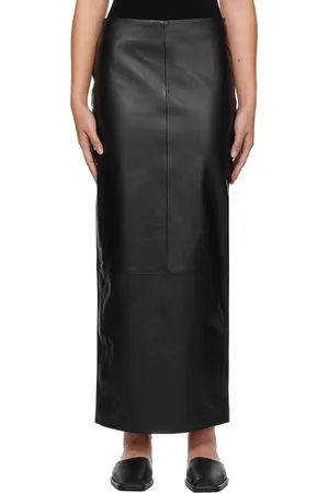 St Agni Black Column Leather Maxi Skirt