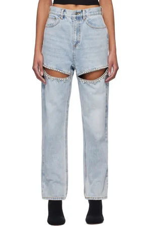 AREA Blue Crystal Slit Jeans