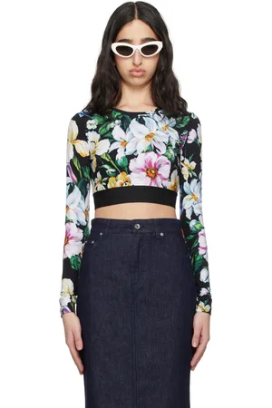 Dolce & Gabbana Black Activewear Crop Long Sleeve T-shirt