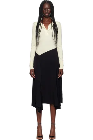 Victoria Beckham Off-White & Black Henley Shirt Midi Dress