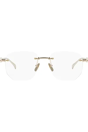 Gucci Gold Block Text Square Rimless Glasses
