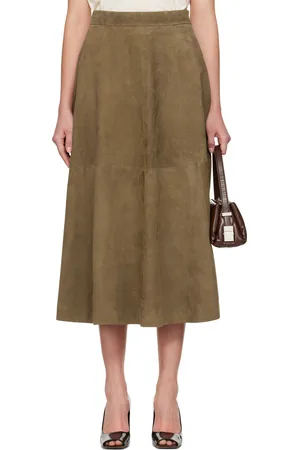 Rohe Khaki A-Line Suede Midi Skirt