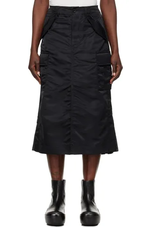 SACAI Black Nylon Twill Midi Skirt
