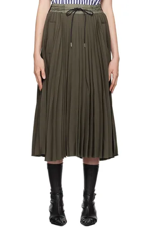 SACAI Khaki Pleated Midi Skirt