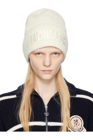 Moncler White Embroidered Beanie