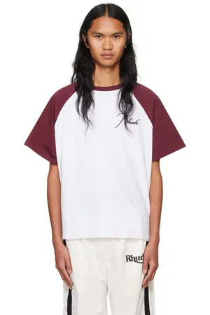 Rhude White & Burgundy Raglan Logo T-shirt