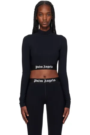 Palm Angels Black Mockneck Logo Sport Top