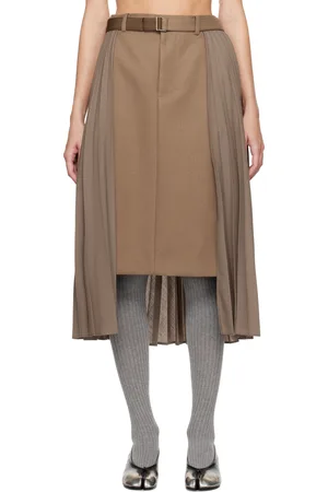 SACAI Khaki Suiting & Wool Melton Midi Skirt