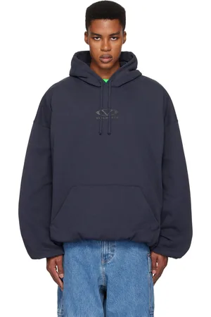 Vetements Navy Oval Logo Cropped Boxy Hoodie