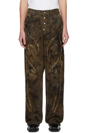 THUG CLUB Brown Laser-Cut Jeans