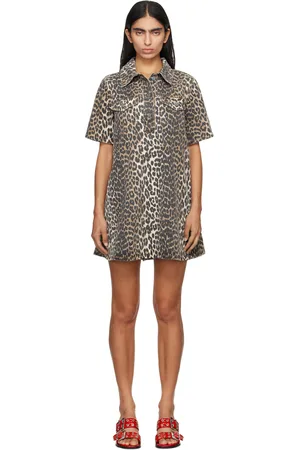 Ganni Black & Brown Printed Denim Minidress
