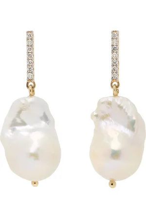 Mateo White Diamond Bar Baroque Pearl Earrings