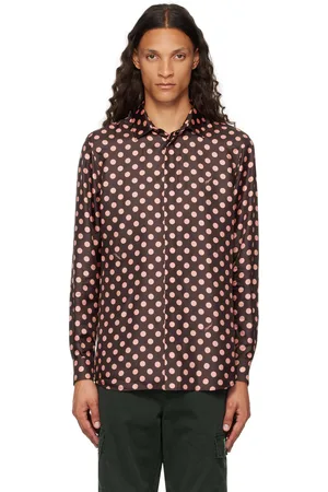 Moschino Brown & Pink Silk Allover Polka Dot Shirt