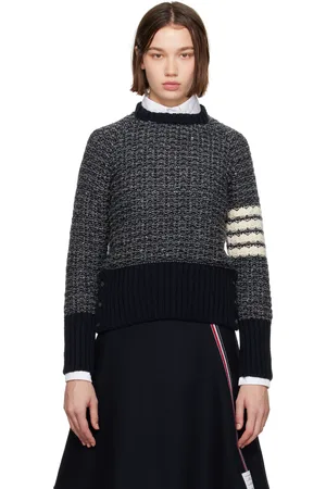 Thom Browne Navy Tuck Stitch Raglan 4-Bar Sweater