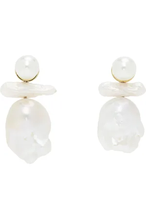 Simone Rocha White Stacked Baroque Pearl Stud Earrings