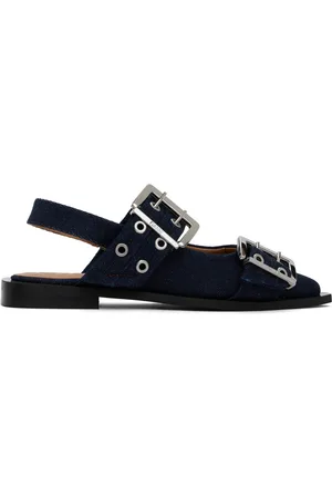 Ganni Navy Denim Buckle Ballerina Flats