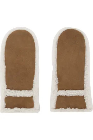 YVES SALOMON Tan Suede Shearling Mittens