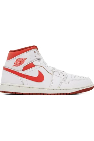 Nike White & Red Air Jordan 1 Mid SE Sneakers