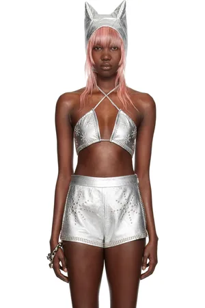 Petra Collins SSENSE Exclusive Silver Mimi Wade Edition Leather Bikini Top