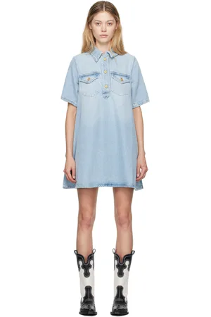 Ganni Blue Faded Denim Minidress
