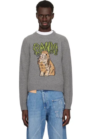 Ganni Gray Graphic Bunny Sweater