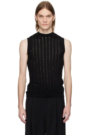LGN LOUIS GABRIEL NOUCHI Black Ribbed Sleeveless Laddering Tank Top